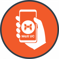 ShoeLace Icon-Mobile Hand holding smartphone with MaX UC logo